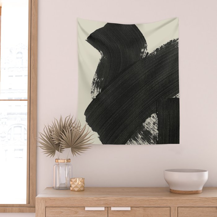Abstract Paint Brush Stroke 1 -  Black and White Wall Tapestry Gallery Image 2