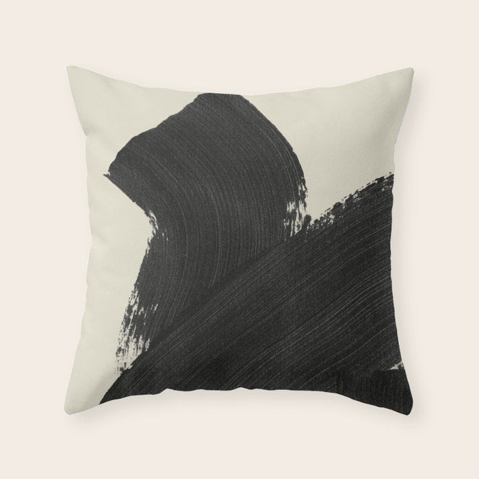 Abstract Paint Brush Stroke 1 -  Black and White Throw Pillow Gallery Image 6