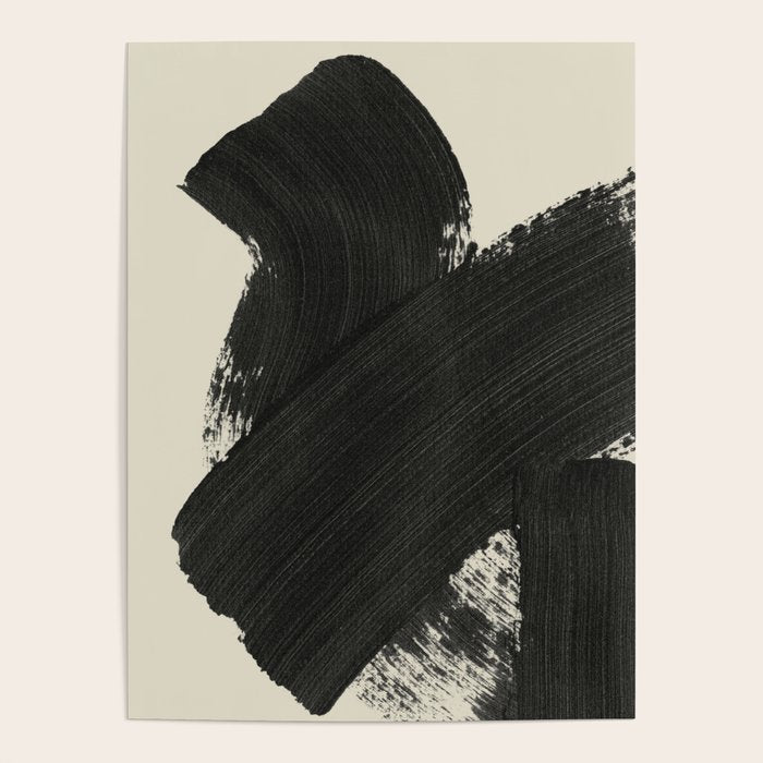 Abstract Paint Brush Stroke 1 -  Black and White Poster Gallery Image 1