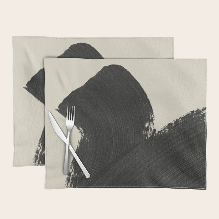 Abstract Paint Brush Stroke 1 -  Black and White Placemat Gallery Image 1