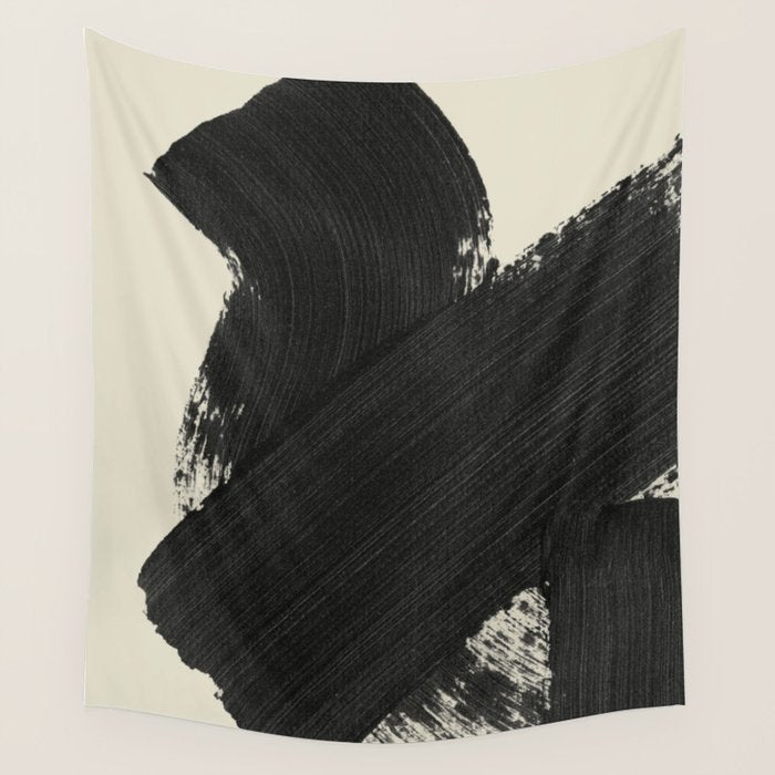 Abstract Paint Brush Stroke 1 -  Black and White Wall Tapestry Gallery Image 1