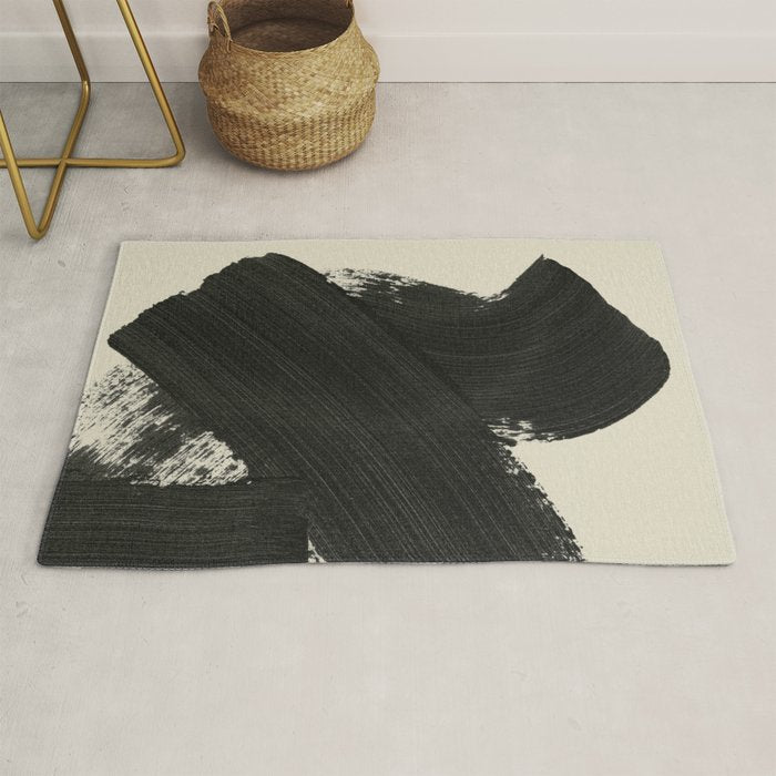 Abstract Paint Brush Stroke 1 -  Black and White Rug Gallery Image 1