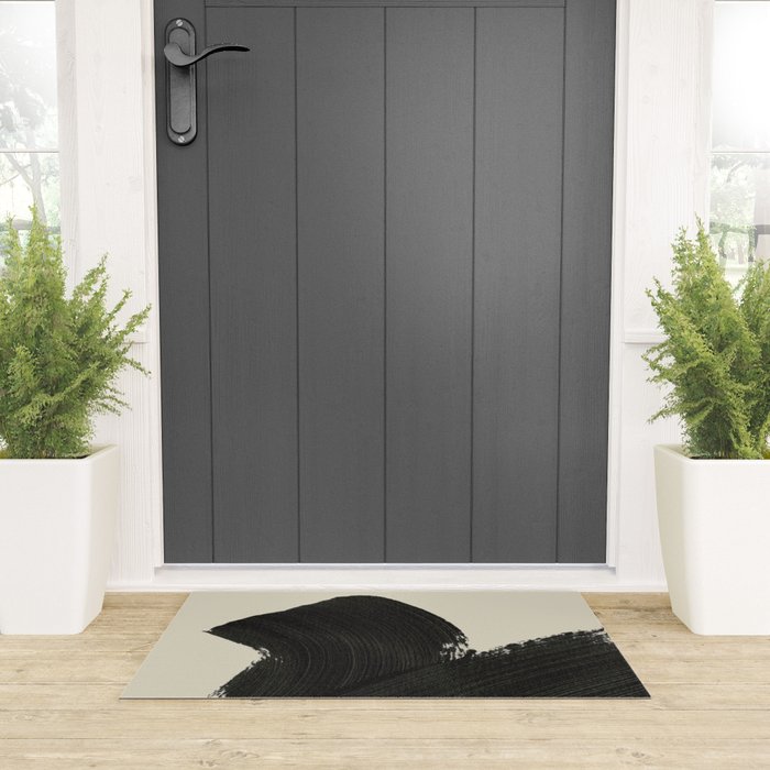 Abstract Paint Brush Stroke 1 -  Black and White Welcome Mat Gallery Image 3