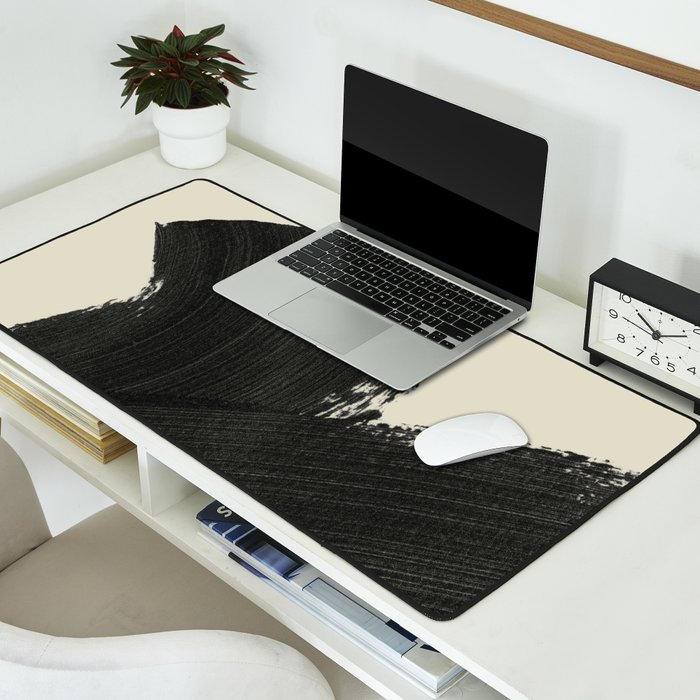 Abstract Paint Brush Stroke 1 -  Black and White Desk Mat Gallery Image 2