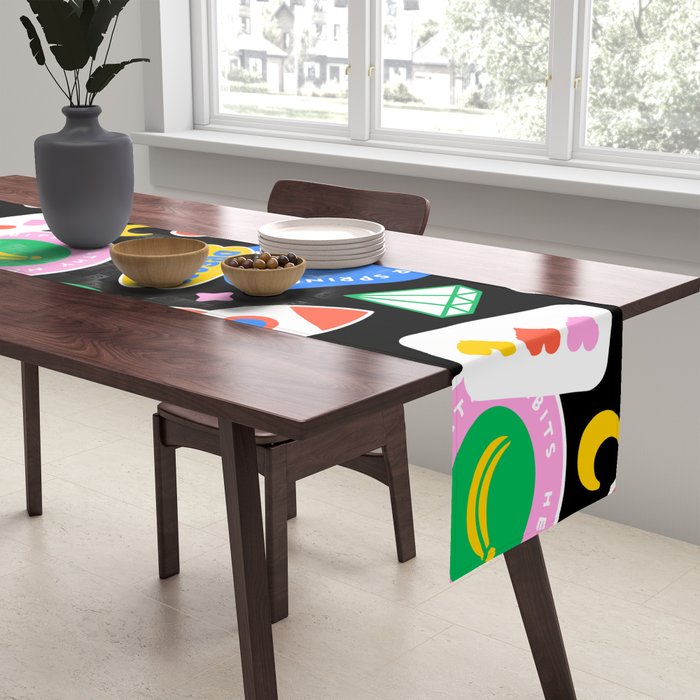 Retro cartoon sticker label pattern Table Runner Gallery Image 2