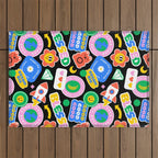 Retro cartoon sticker label pattern Outdoor Rug Gallery Image 1
