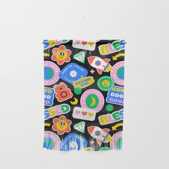 Retro cartoon sticker label pattern Wall Hanging Gallery Image 1