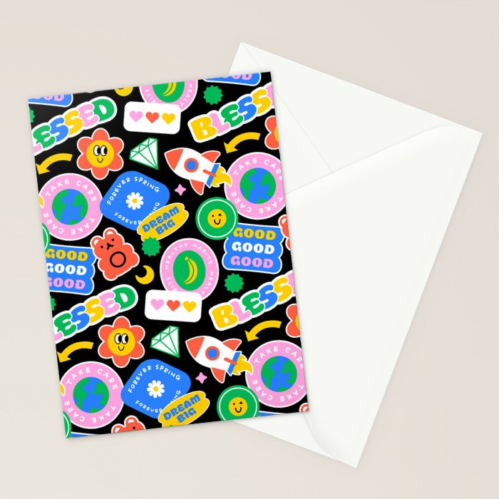 Retro cartoon sticker label pattern Stationery Card Gallery Image 2