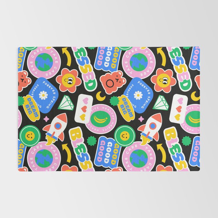 Retro cartoon sticker label pattern Rug Gallery Image 2