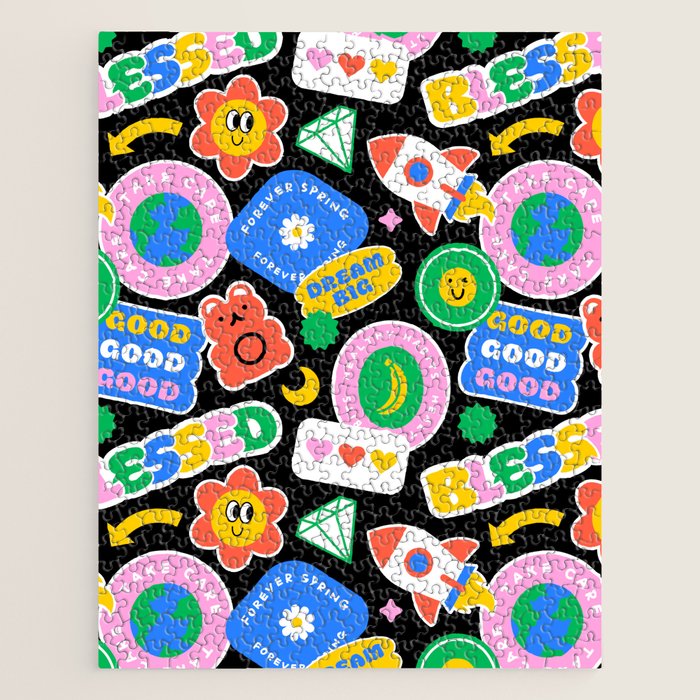 Retro cartoon sticker label pattern Jigsaw Puzzle Gallery Image 1