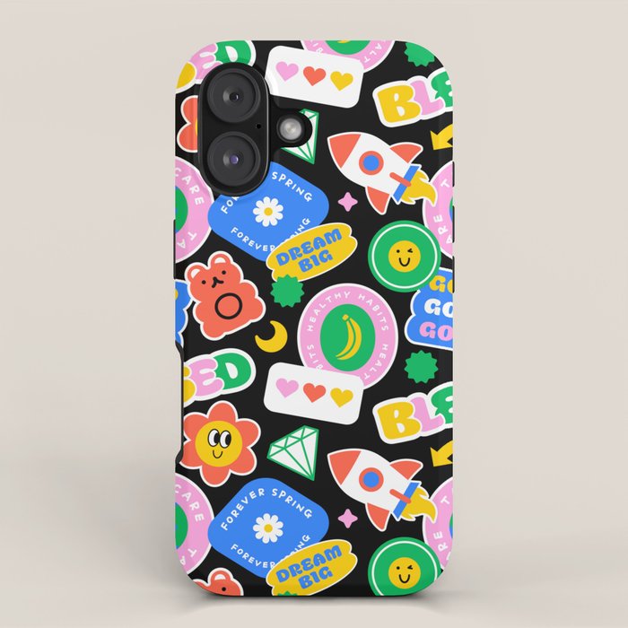 Retro cartoon sticker label pattern iPhone Case Gallery Image 1