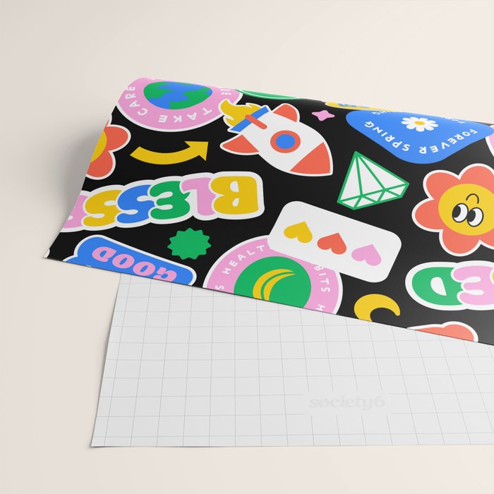 Retro cartoon sticker label pattern Wrapping Paper Gallery Image 2