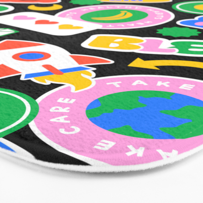 Retro cartoon sticker label pattern Bath Mat Gallery Image 3