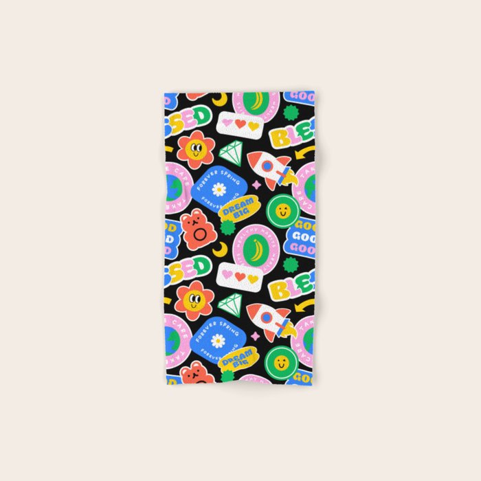 Retro cartoon sticker label pattern Bath Towel Gallery Image 1