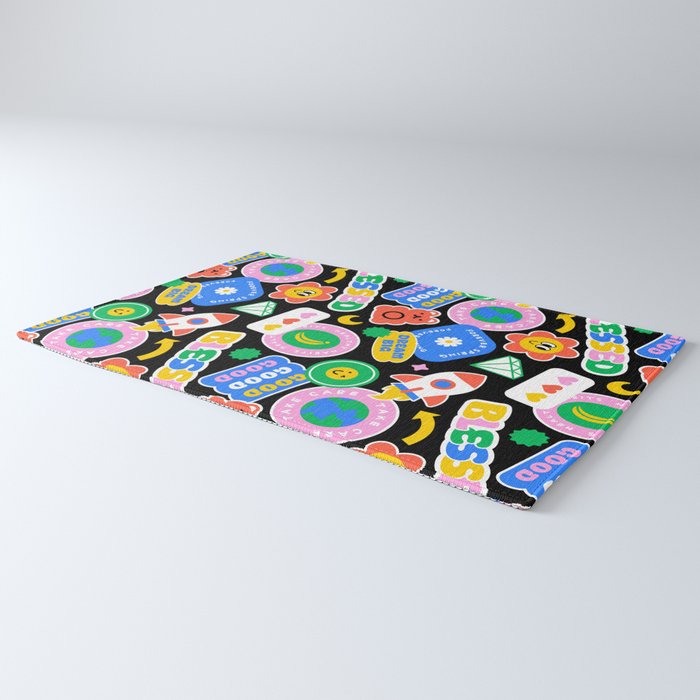 Retro cartoon sticker label pattern Rug Gallery Image 3