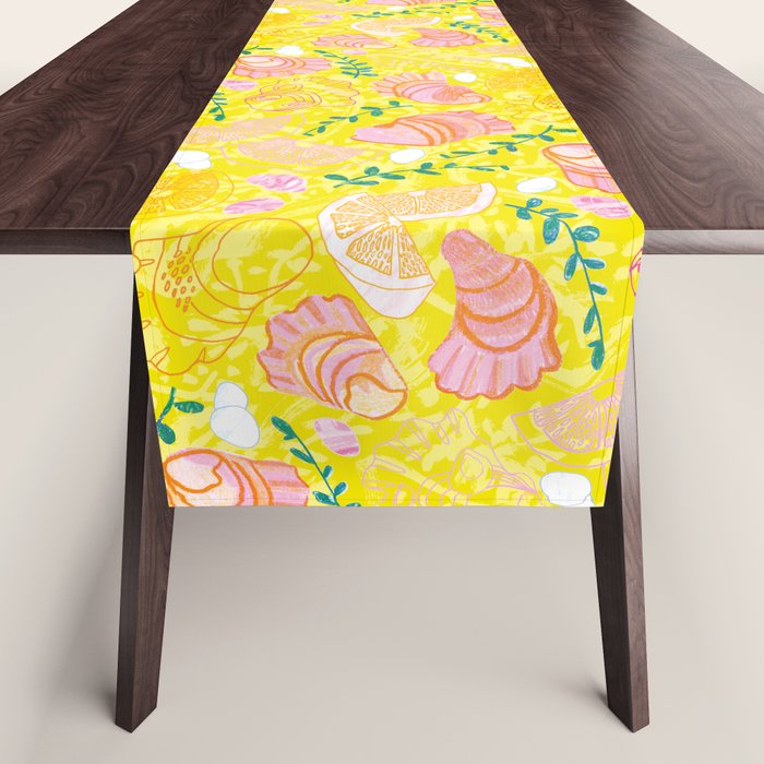 Coastal Oysters on the Beach in Lemon Yellow & Peach Table Runner Gallery Image 1