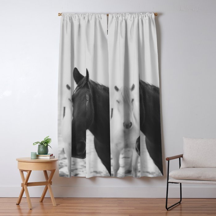 Horses in the Snow - Black and White Winter Photography Print Window Curtain Gallery Image 5
