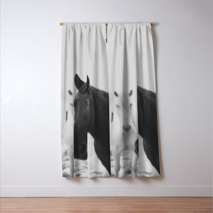 Horses in the Snow - Black and White Winter Photography Print Window Curtain Gallery Image 3