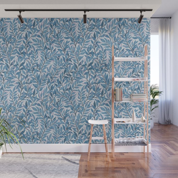 Romantic Botanica - Foliage in Light Blue Wall Mural Gallery Image 1