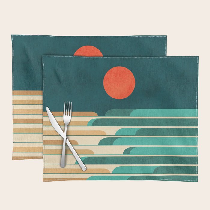 Chasing wave under the red moon Placemat Gallery Image 1