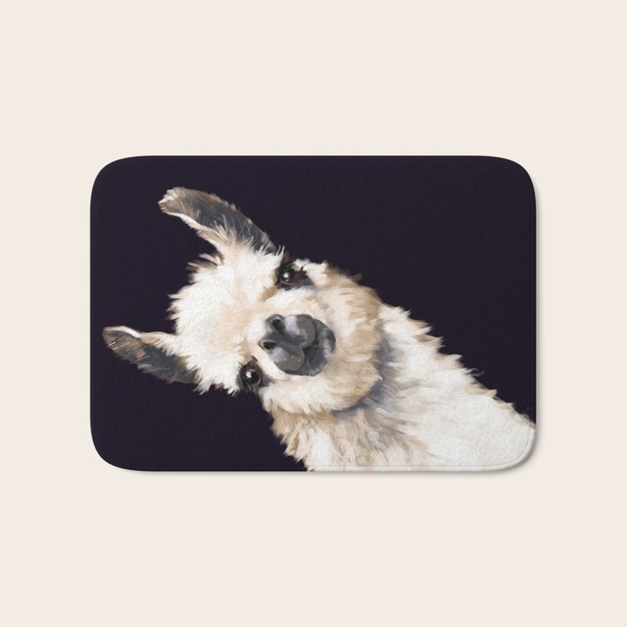 Sneaky Llama in Black Bath Mat Gallery Image 1