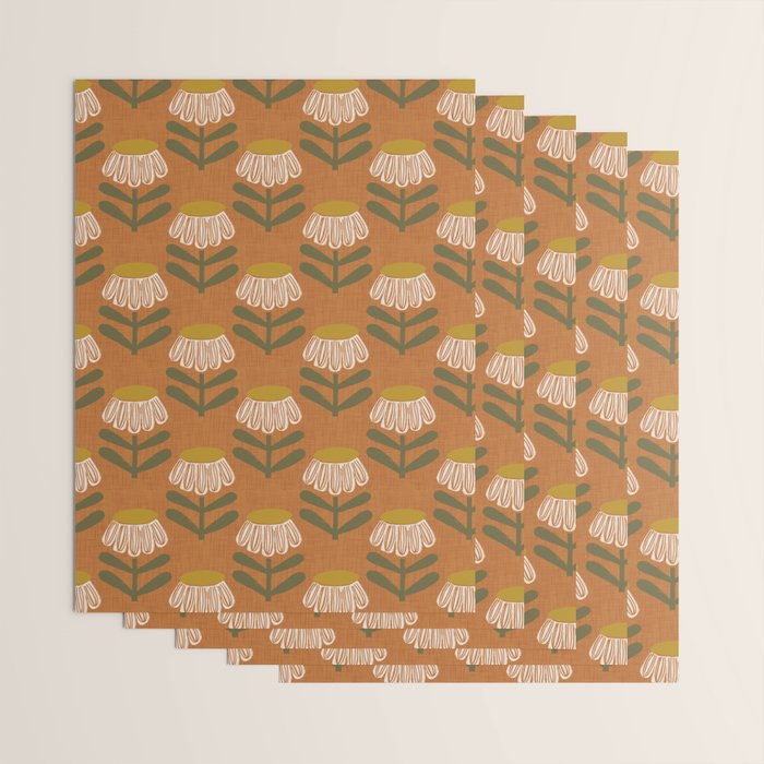 Retro Floral Burnt Orange - Mid Century Modern Daisy Wrapping Paper Gallery Image 3