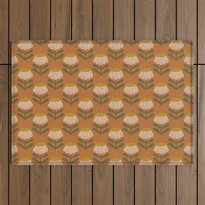 Retro Floral Burnt Orange - Mid Century Modern Daisy Outdoor Rug Gallery Image 1