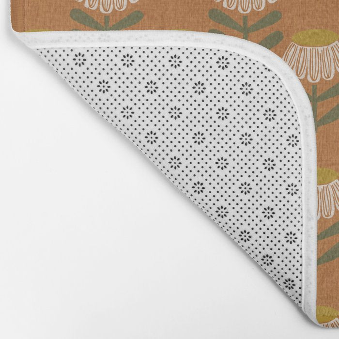 Retro Floral Burnt Orange - Mid Century Modern Daisy Bath Mat Gallery Image 2
