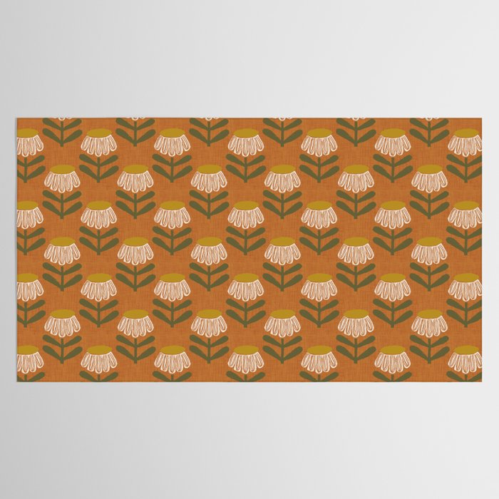 Retro Floral Burnt Orange - Mid Century Modern Daisy Tablecloth Gallery Image 2