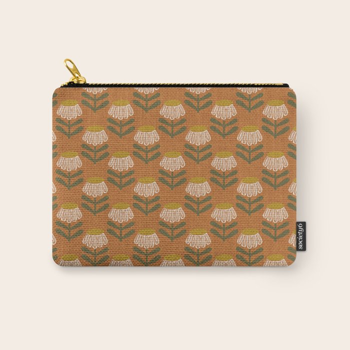 Retro Floral Burnt Orange - Mid Century Modern Daisy Carry All Pouch Gallery Image 1