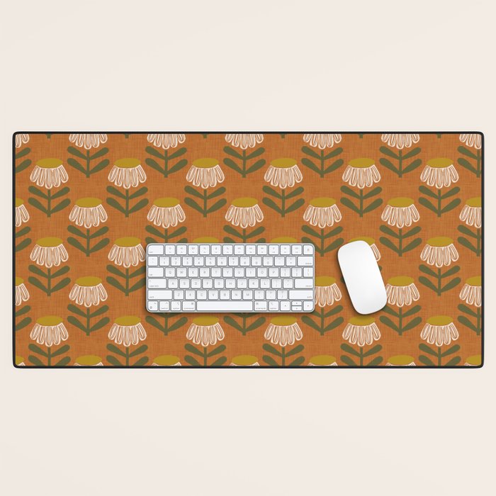 Retro Floral Burnt Orange - Mid Century Modern Daisy Desk Mat Gallery Image 1
