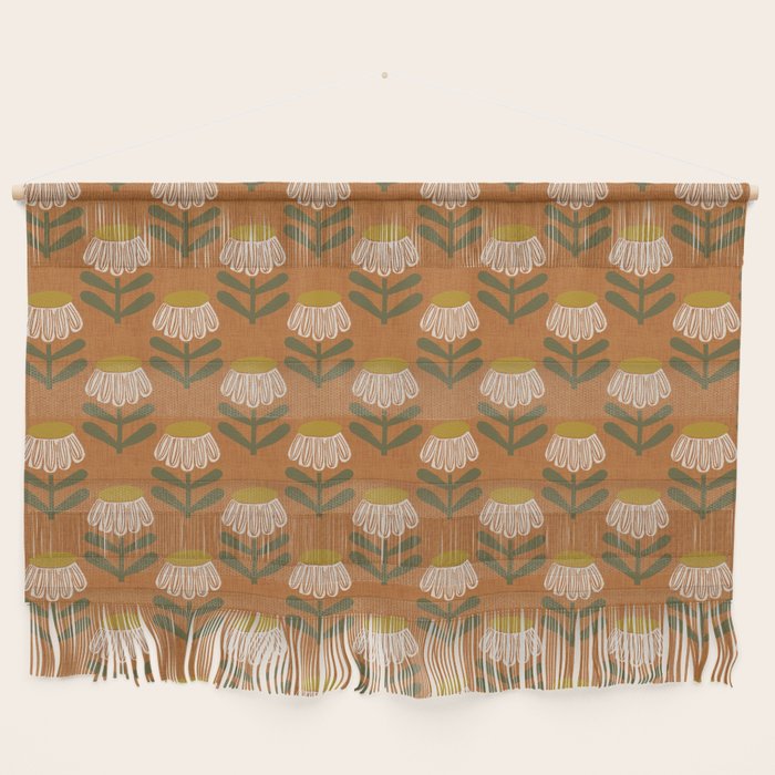 Retro Floral Burnt Orange - Mid Century Modern Daisy Wall Hanging Gallery Image 1