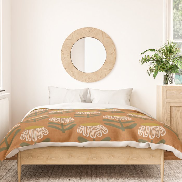 Retro Floral Burnt Orange - Mid Century Modern Daisy Duvet Cover Gallery Image 3