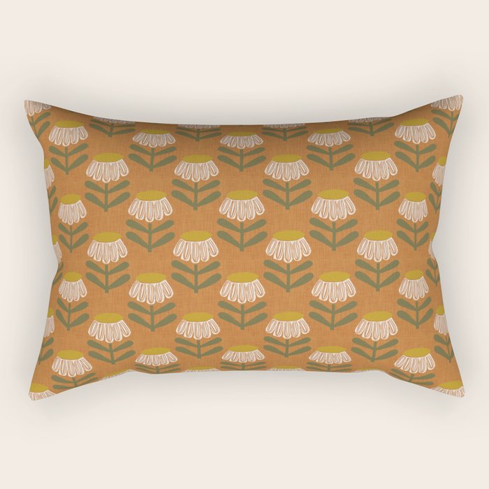 Retro Floral Burnt Orange - Mid Century Modern Daisy Rectangular Pillow Gallery Image 1