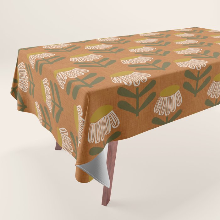 Retro Floral Burnt Orange - Mid Century Modern Daisy Tablecloth Gallery Image 1