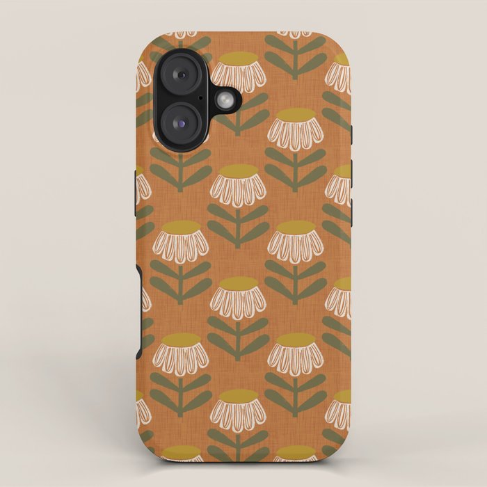 Retro Floral Burnt Orange - Mid Century Modern Daisy iPhone Case Gallery Image 1