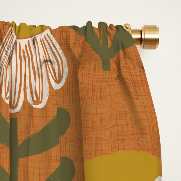 Retro Floral Burnt Orange - Mid Century Modern Daisy Window Curtain Gallery Image 2