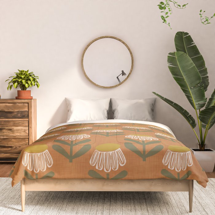 Retro Floral Burnt Orange - Mid Century Modern Daisy Comforter Gallery Image 3