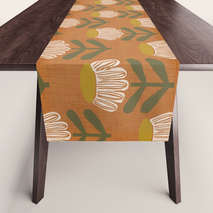 Retro Floral Burnt Orange - Mid Century Modern Daisy Table Runner Gallery Image 1