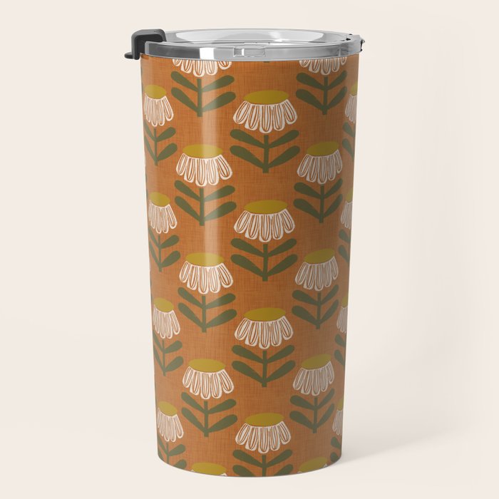 Retro Floral Burnt Orange - Mid Century Modern Daisy Travel Mug Gallery Image 3