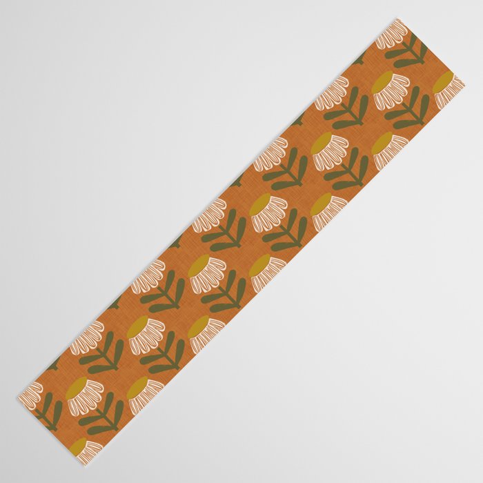 Retro Floral Burnt Orange - Mid Century Modern Daisy Table Runner Gallery Image 3