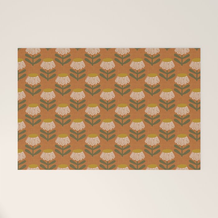 Retro Floral Burnt Orange - Mid Century Modern Daisy Welcome Mat Gallery Image 1