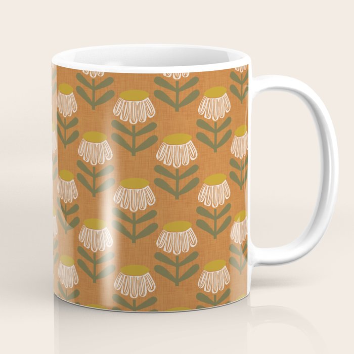 Retro Floral Burnt Orange - Mid Century Modern Daisy Coffee Mug Gallery Image 1