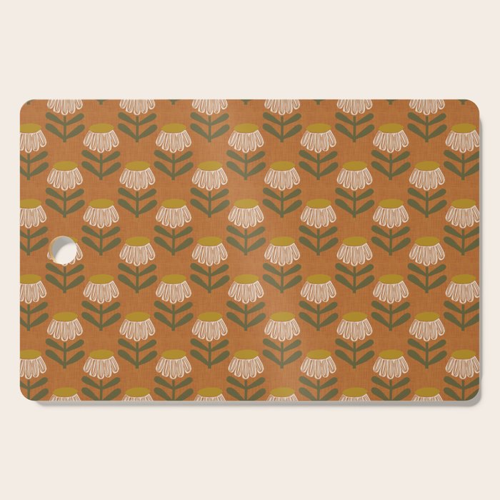 Retro Floral Burnt Orange - Mid Century Modern Daisy Cutting Board Gallery Image 1