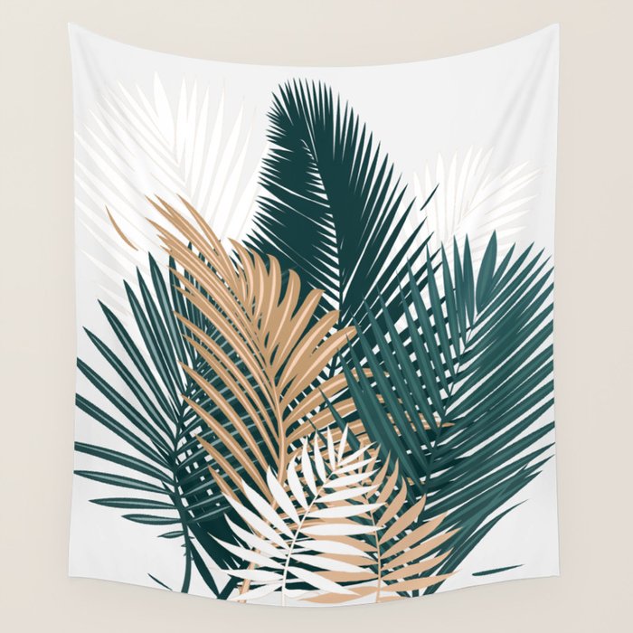 Gold and Green Palm Leaves Wall Tapestry Gallery Image 4
