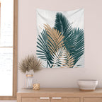 Gold and Green Palm Leaves Wall Tapestry Gallery Image 2