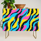 Colorful retro neon wave art pattern Credenza Gallery Image 1