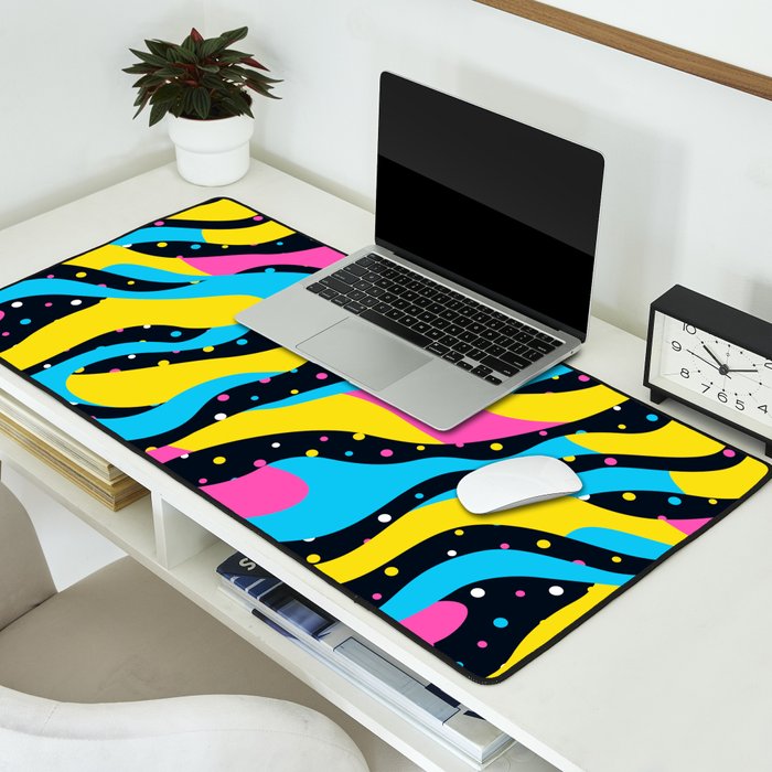 Colorful retro neon wave art pattern Desk Mat Gallery Image 2