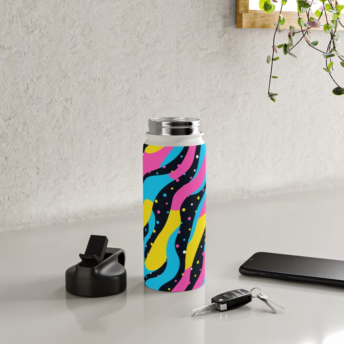 Colorful retro neon wave art pattern Water Bottle Gallery Image 4