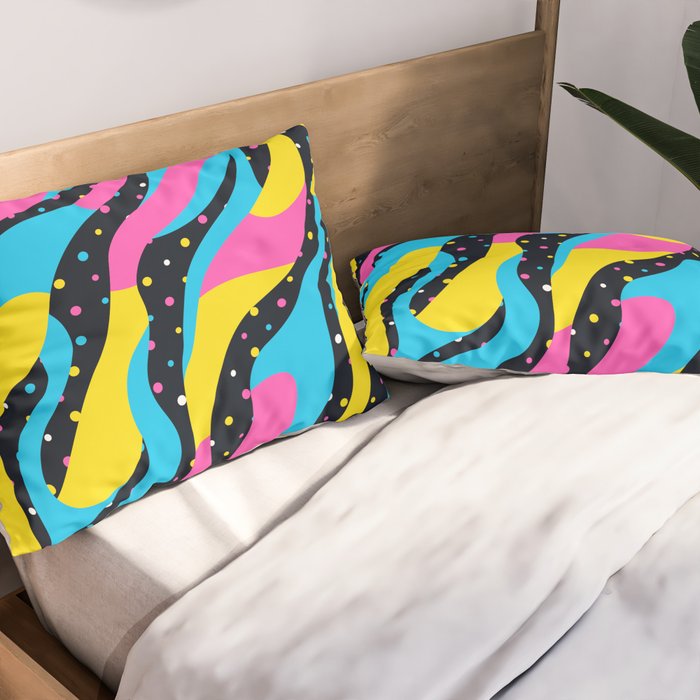 Colorful retro neon wave art pattern Pillow Sham Gallery Image 2